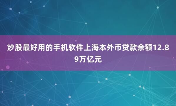 炒股最好用的手机软件上海本外币贷款余额12.89万亿元